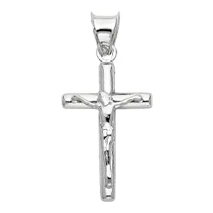 14K White Gold Jesus Crucifix Cross Religious Pendant
