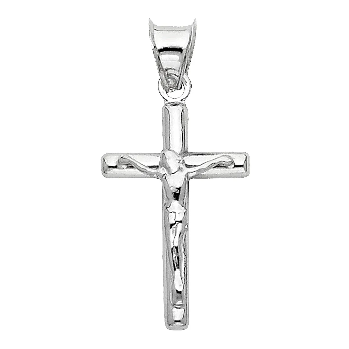 14K White Gold Jesus Crucifix Cross Religious Pendant