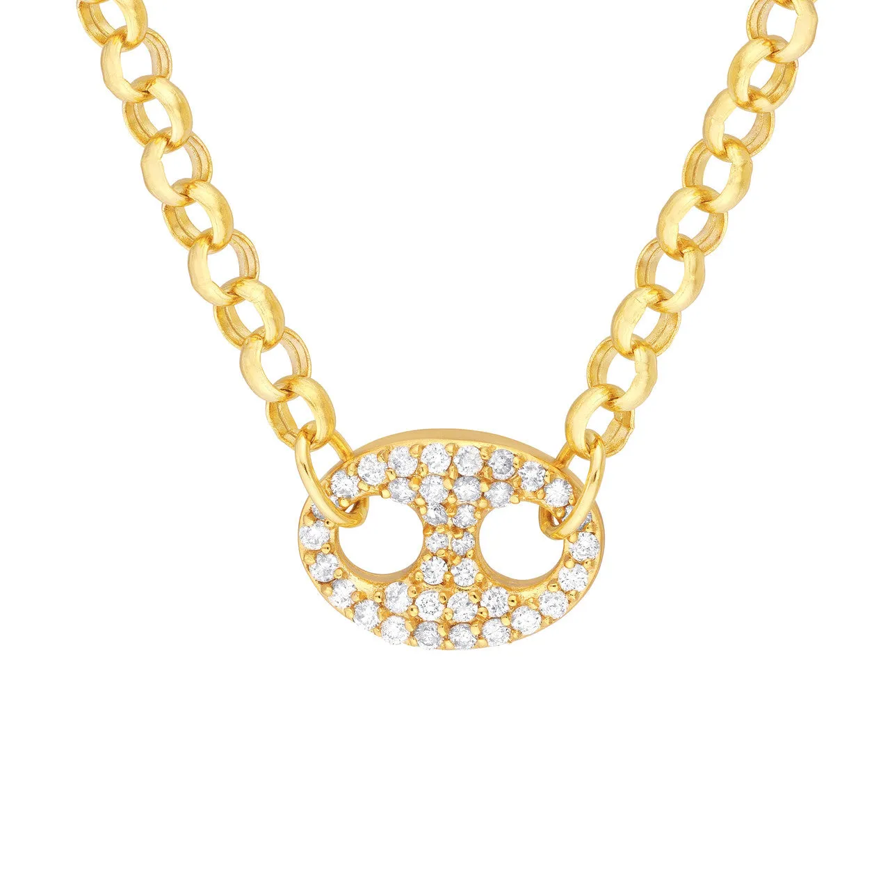 14k Yellow Gold Diamond Mariner Center Pendant Rolo Link Necklace