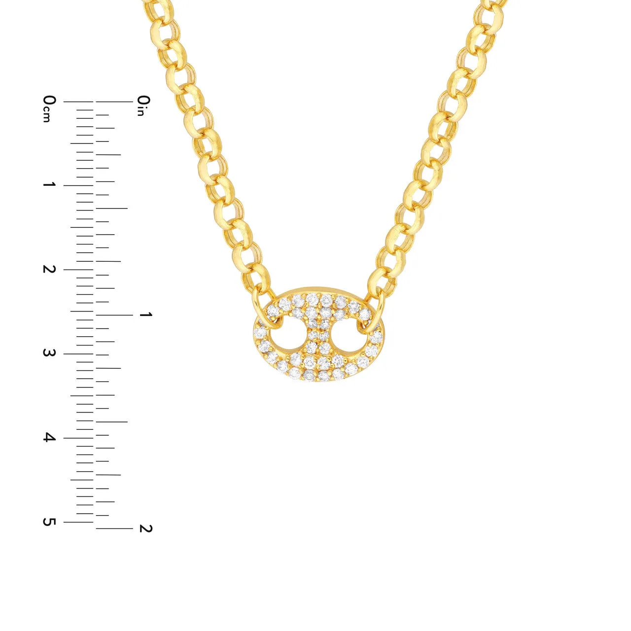 14k Yellow Gold Diamond Mariner Center Pendant Rolo Link Necklace