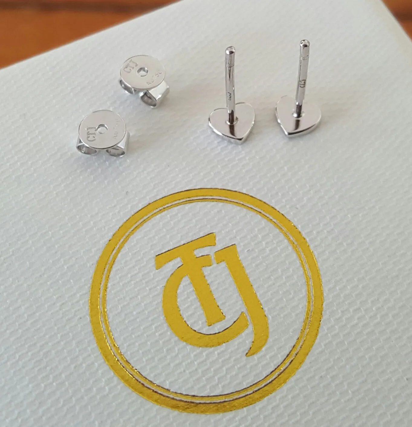 18ct 18k Solid White Gold 'Forever' Heart Stud Earrings - Original Design by CTJ