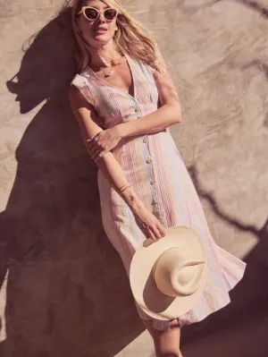 Camila Midi Dress- Warm Rainbow Stripe