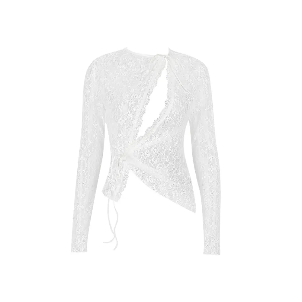 Long Sleeve Lace Cutout Cardigan Top