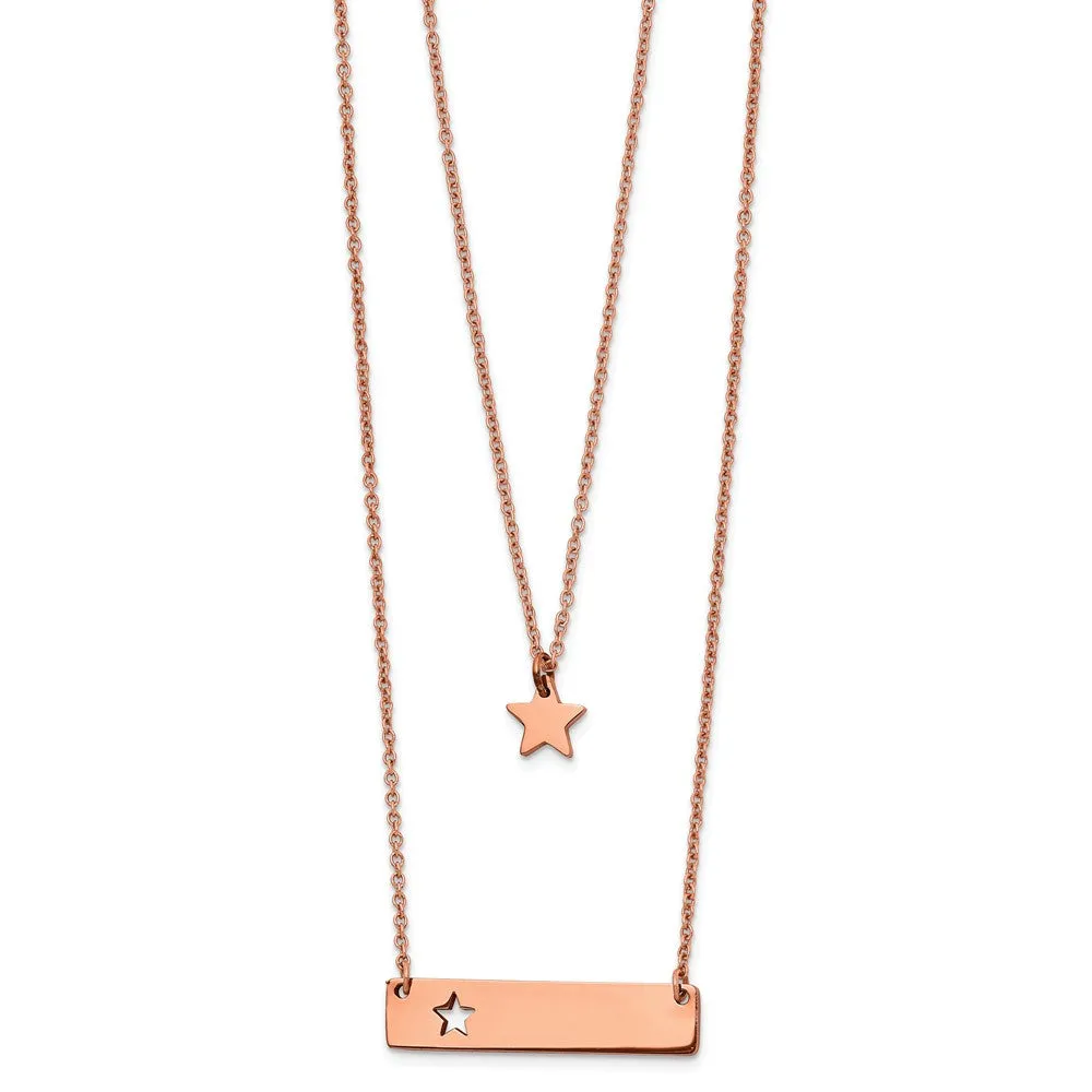 Stainless Steel Rose Ip-plated Star and Bar Multi-strand 1.5in ext Necklace