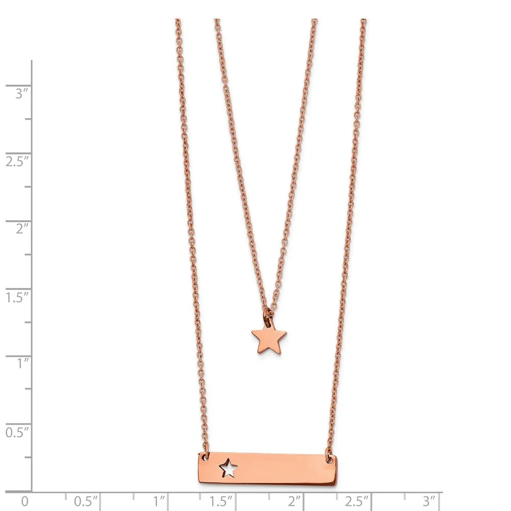 Stainless Steel Rose Ip-plated Star and Bar Multi-strand 1.5in ext Necklace