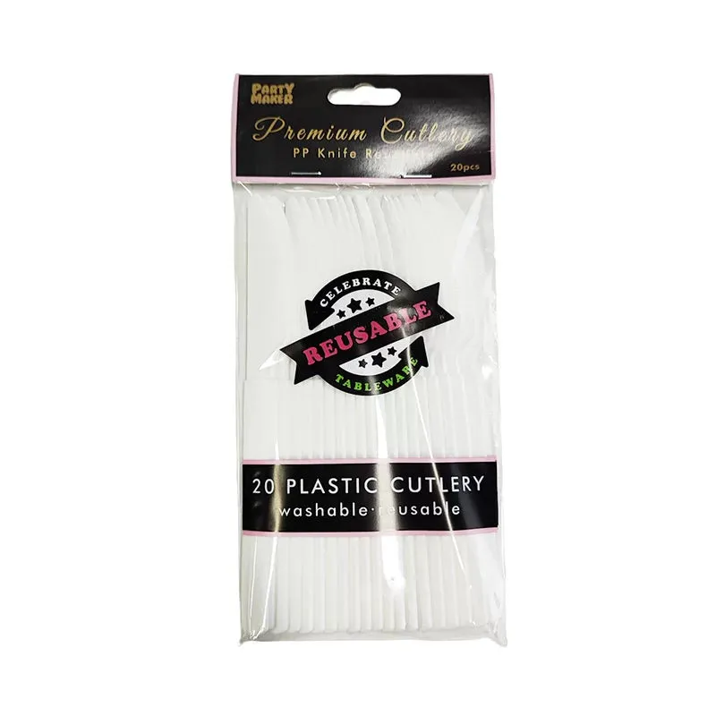 White Reusable Plastic Knife 20pk
